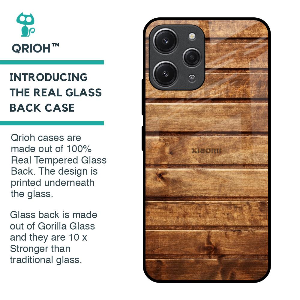 Wooden Planks Glass Case for Redmi 12