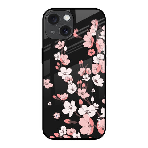 Black Cherry Blossom iPhone 15 Glass Back Cover Online