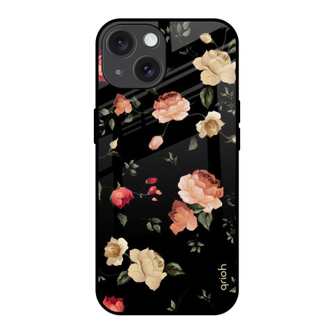 Black Spring Floral iPhone 15 Glass Back Cover Online