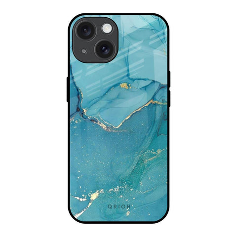Blue Golden Glitter iPhone 15 Glass Back Cover Online
