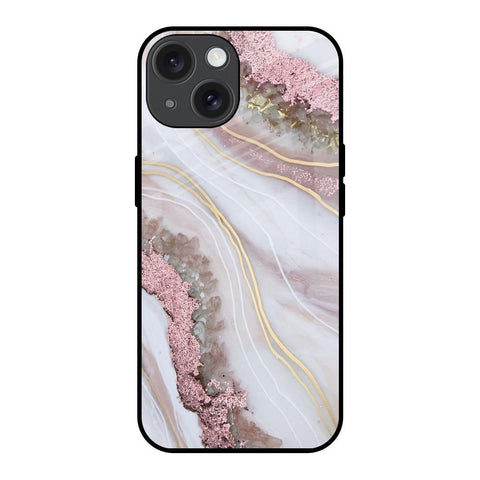 Pink & Gold Gllitter Marble iPhone 15 Glass Back Cover Online