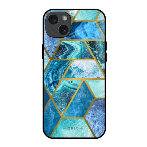 Turquoise Geometrical Marble iPhone 15 Plus Glass Back Cover Online
