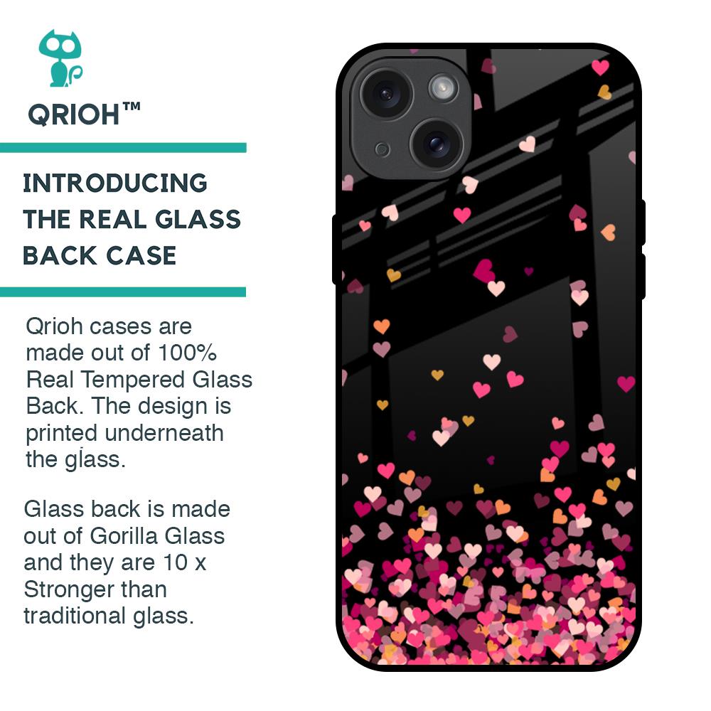 Heart Rain Fall Glass Case For iPhone 15 Plus