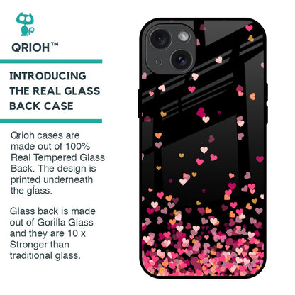 Heart Rain Fall Glass Case For iPhone 15 Plus