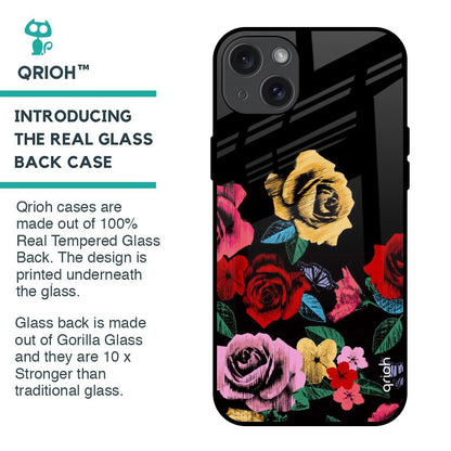 Floral Decorative Glass Case For iPhone 15 Plus