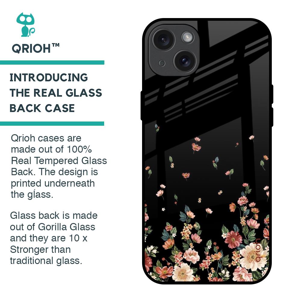 Floating Floral Print Glass Case for iPhone 15 Plus