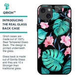Tropical Leaves & Pink Flowers Glass Case for iPhone 15 Plus
