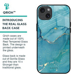 Blue Golden Glitter Glass Case for iPhone 15 Plus
