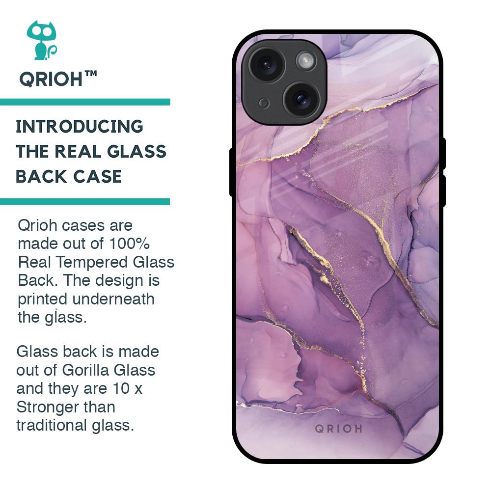 Purple Gold Marble Glass Case for iPhone 15 Plus