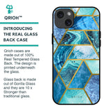 Turquoise Geometrical Marble Glass Case for iPhone 15 Plus