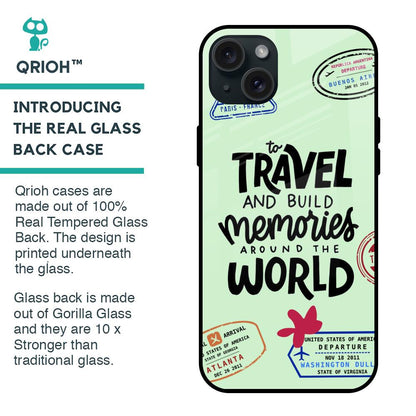 Travel Stamps Glass Case for iPhone 15 Plus