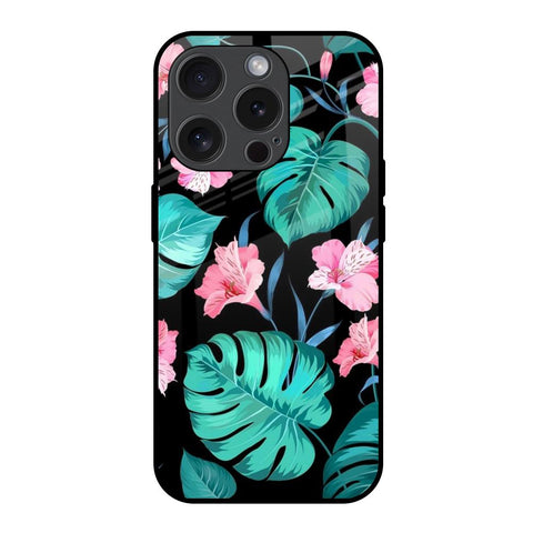 Tropical Leaves & Pink Flowers iPhone 15 Pro Glass Back Cover Online