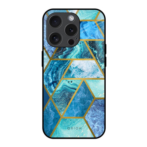 Turquoise Geometrical Marble iPhone 15 Pro Glass Back Cover Online