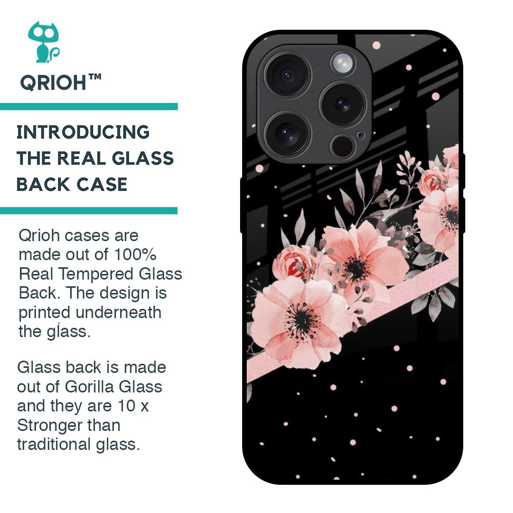 Floral Black Band Glass Case For iPhone 15 Pro