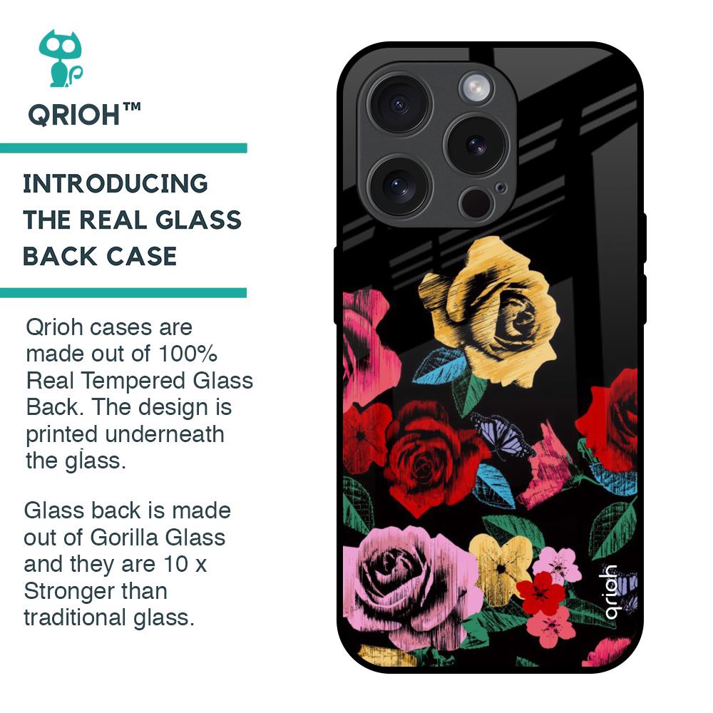 Floral Decorative Glass Case For iPhone 15 Pro