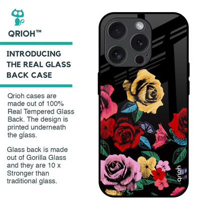 Floral Decorative Glass Case For iPhone 15 Pro