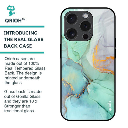 Green Marble Glass Case for iPhone 15 Pro
