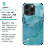 Blue Golden Glitter Glass Case for iPhone 15 Pro