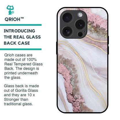 Pink & Gold Gllitter Marble Glass Case for iPhone 15 Pro