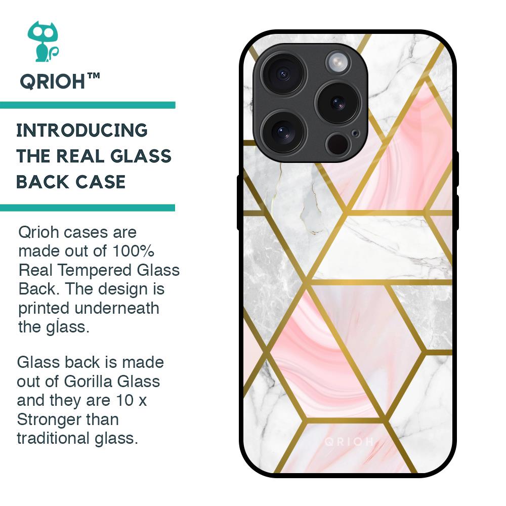 Geometrical Marble Glass Case for iPhone 15 Pro