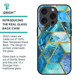 Turquoise Geometrical Marble Glass Case for iPhone 15 Pro