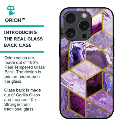 Purple Rhombus Marble Glass Case for iPhone 15 Pro