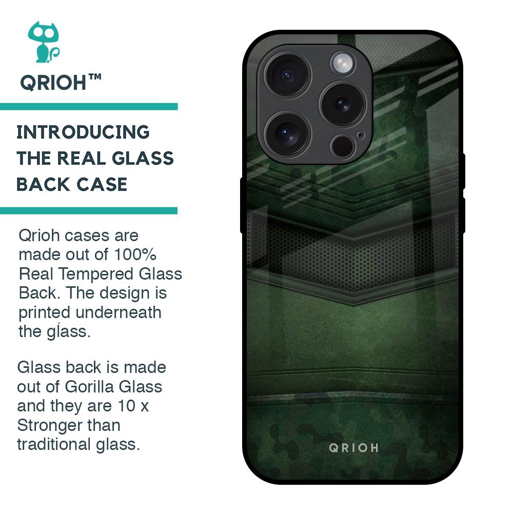 Green Leather Glass Case for iPhone 15 Pro