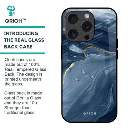 Deep Ocean Marble Glass Case for iPhone 15 Pro