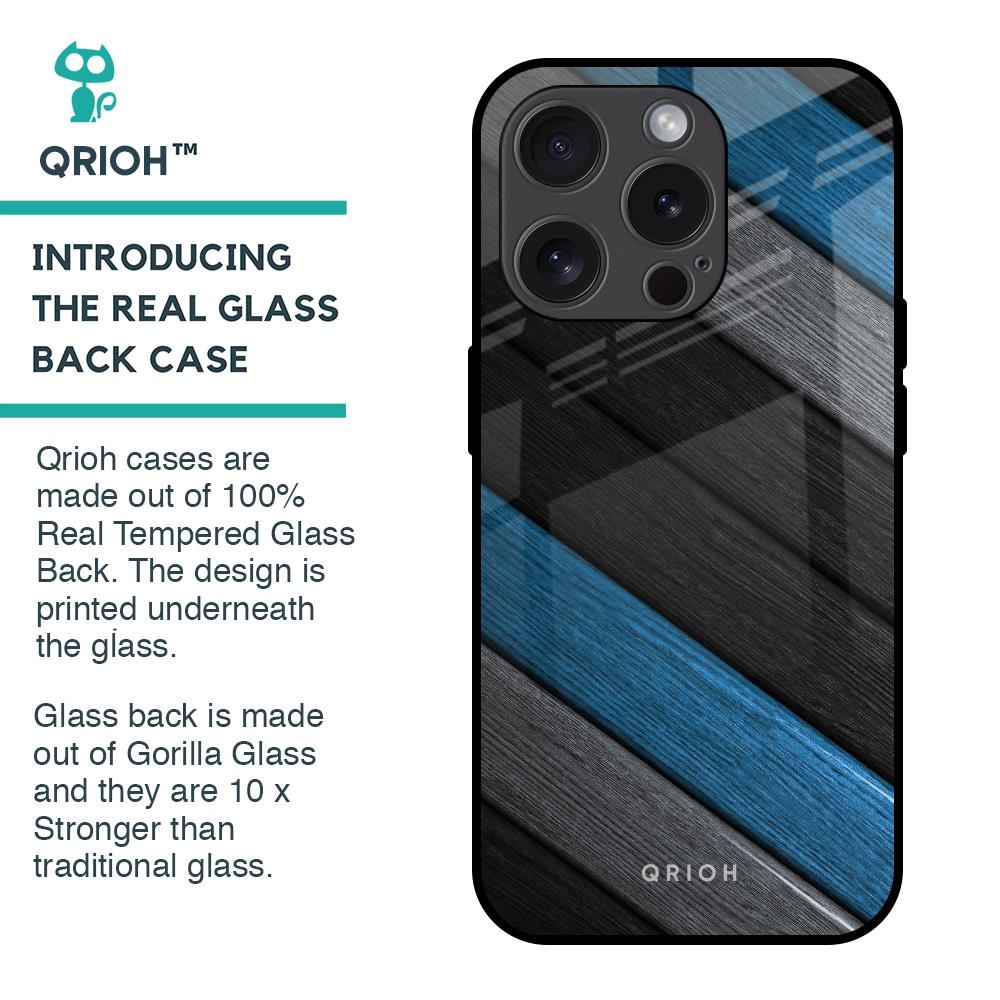 Multicolor Wooden Effect Glass Case for iPhone 15 Pro
