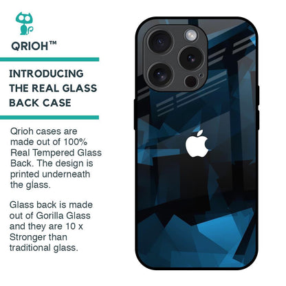 Polygonal Blue Box Glass Case For iPhone 15 Pro