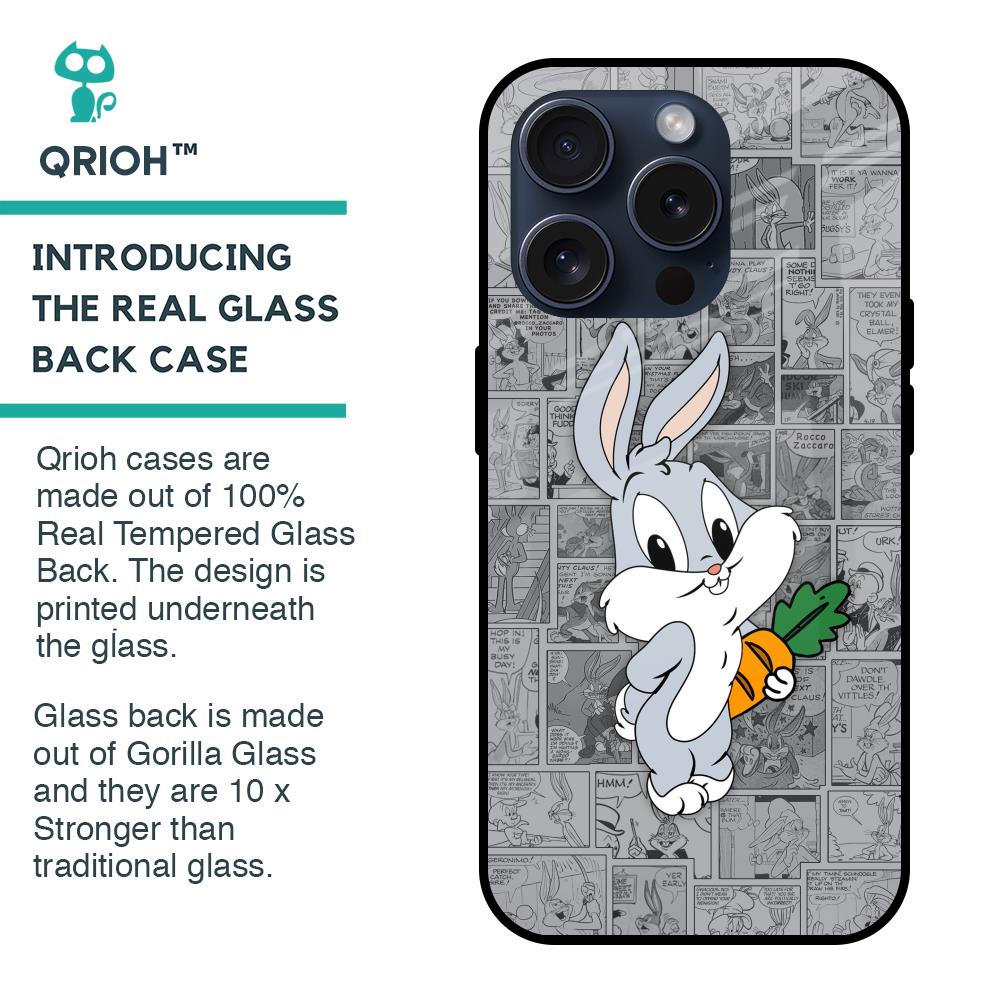 Cute Baby Bunny Glass Case for iPhone 15 Pro