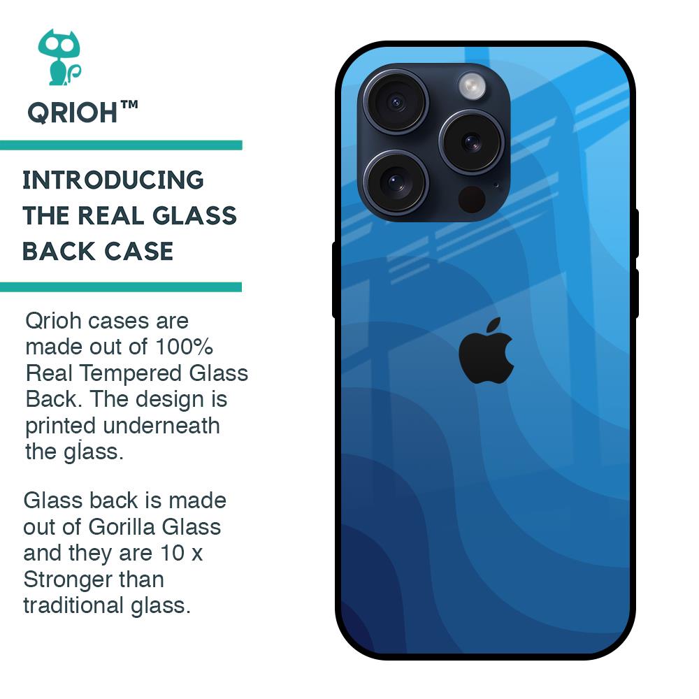 Blue Wave Abstract Glass Case for iPhone 15 Pro