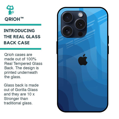 Blue Wave Abstract Glass Case for iPhone 15 Pro