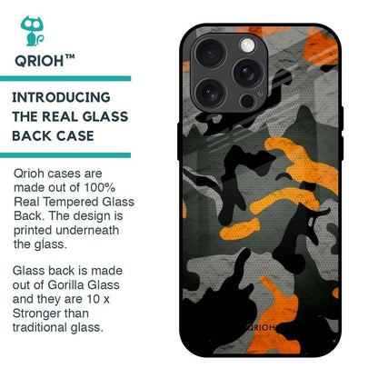 Camouflage Orange Glass Case For iPhone 15 Pro Max