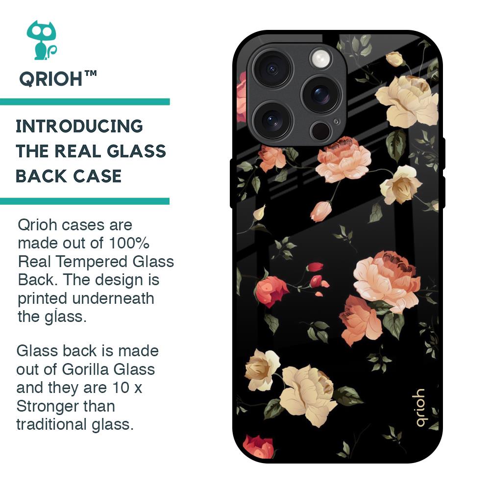 Black Spring Floral Glass Case for iPhone 15 Pro Max