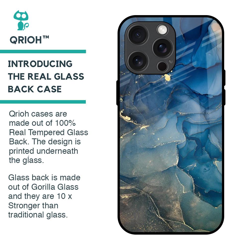 Blue Cool Marble Glass Case for iPhone 15 Pro Max