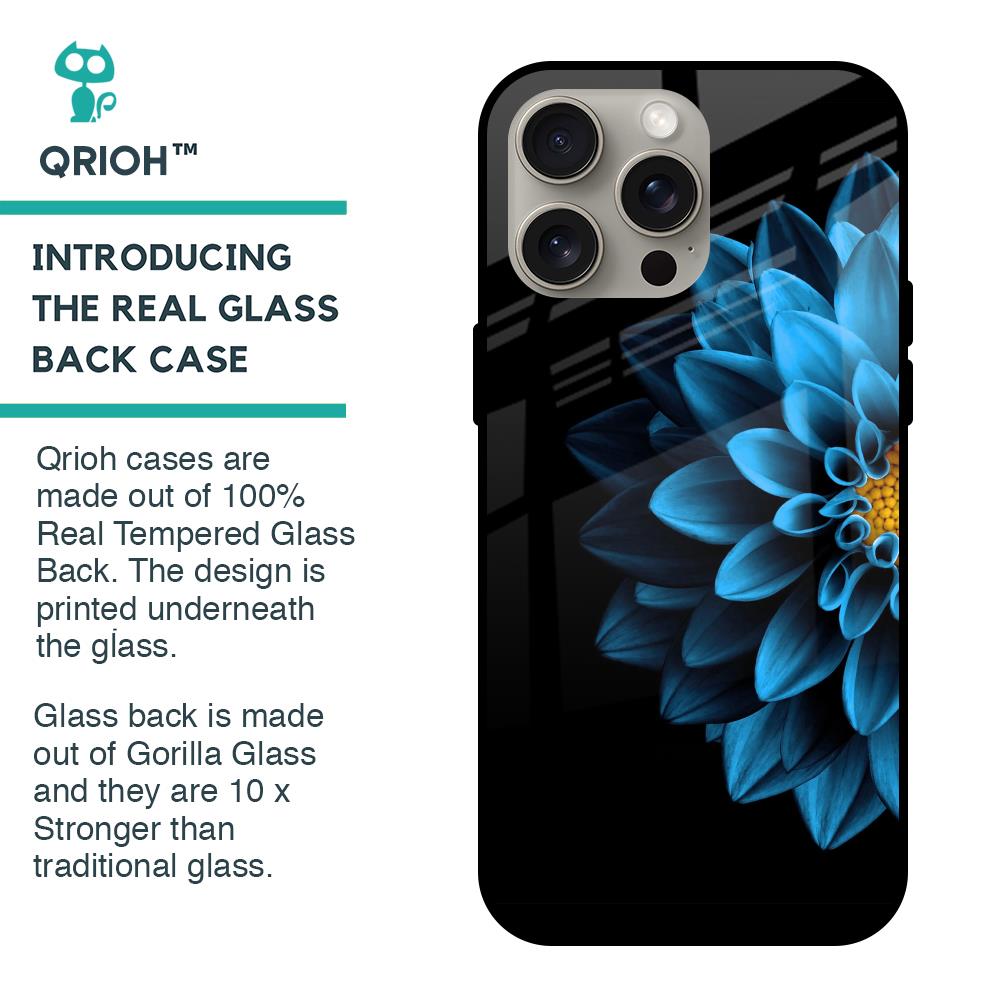 Half Blue Flower Glass Case for iPhone 15 Pro Max