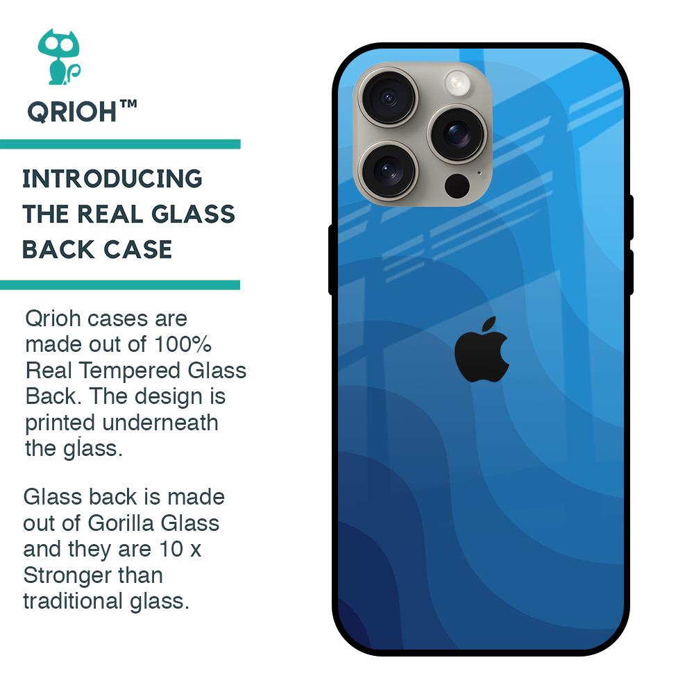 Blue Wave Abstract Glass Case for iPhone 15 Pro Max