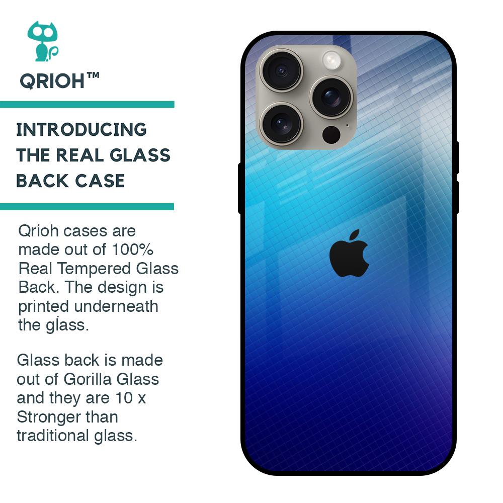 Blue Rhombus Pattern Glass Case for iPhone 15 Pro Max