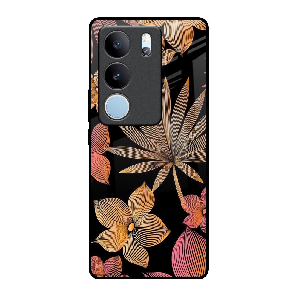 Lines Pattern Flowers Vivo V29 5G Glass Back Cover Online