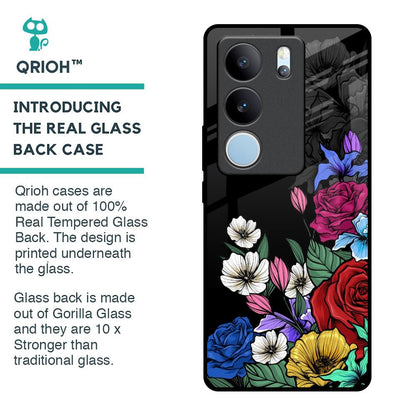 Rose Flower Bunch Art Glass Case for Vivo V29 5G
