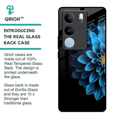 Half Blue Flower Glass Case for Vivo V29 5G