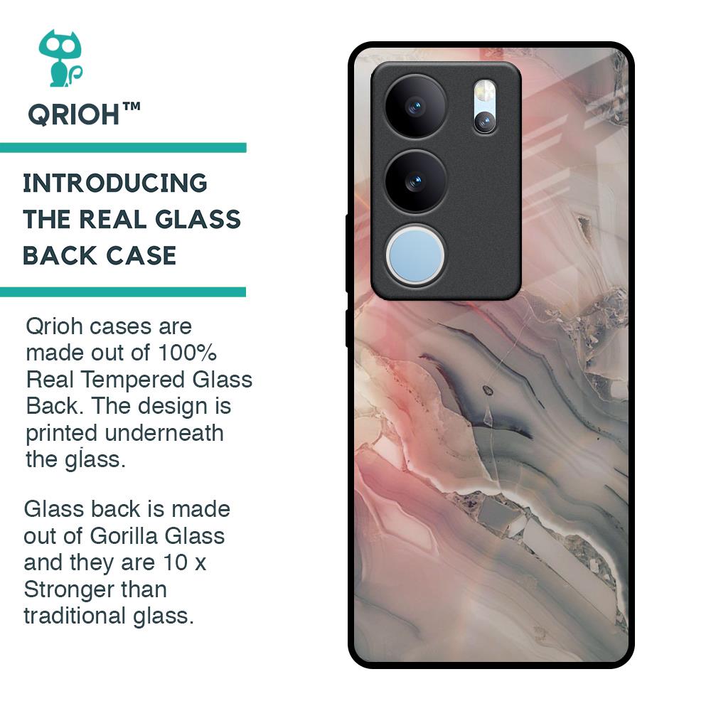 Pink And Grey Marble Glass Case For Vivo V29 5G