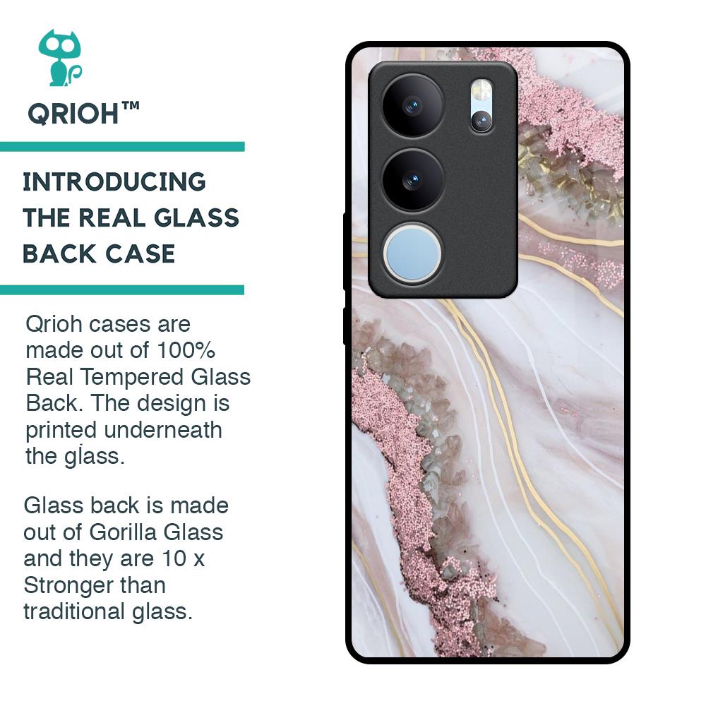 Pink & Gold Gllitter Marble Glass Case for Vivo V29 5G