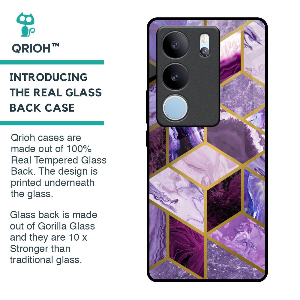 Purple Rhombus Marble Glass Case for Vivo V29 5G
