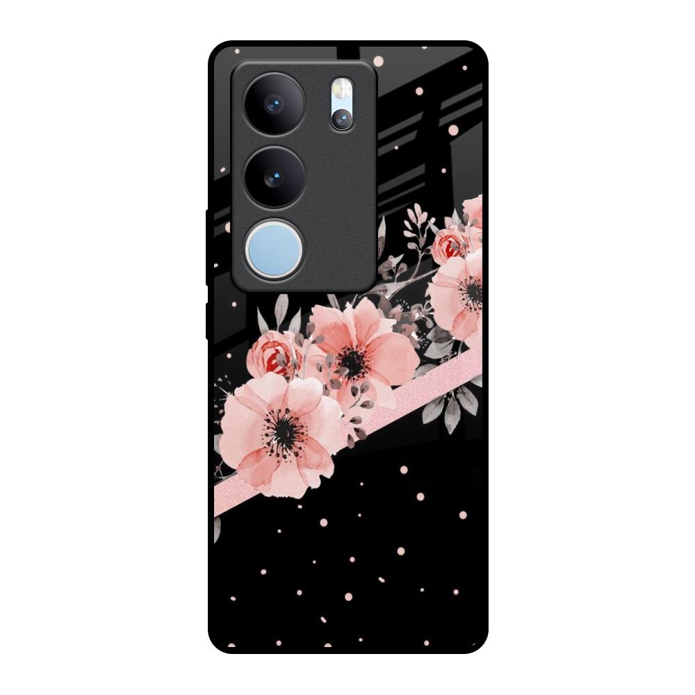 Floral Black Band Vivo V29 Pro 5G Glass Back Cover Online