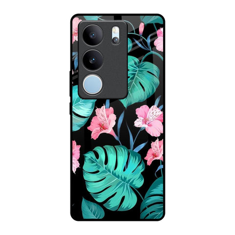 Tropical Leaves & Pink Flowers Vivo V29 Pro 5G Glass Back Cover Online