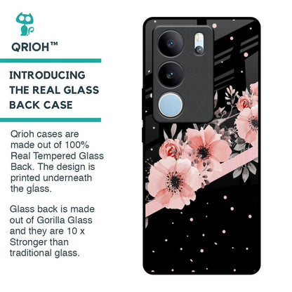 Floral Black Band Glass Case For Vivo V29 Pro 5G