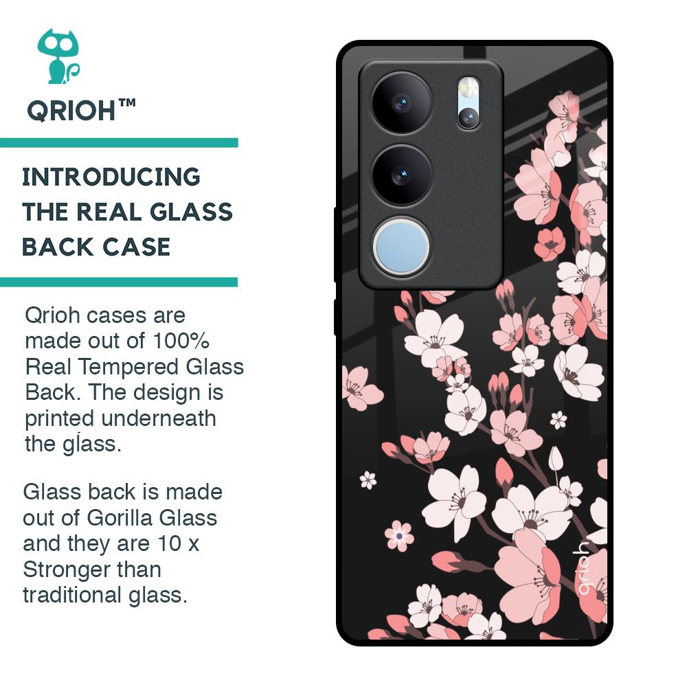 Black Cherry Blossom Glass Case for Vivo V29 Pro 5G