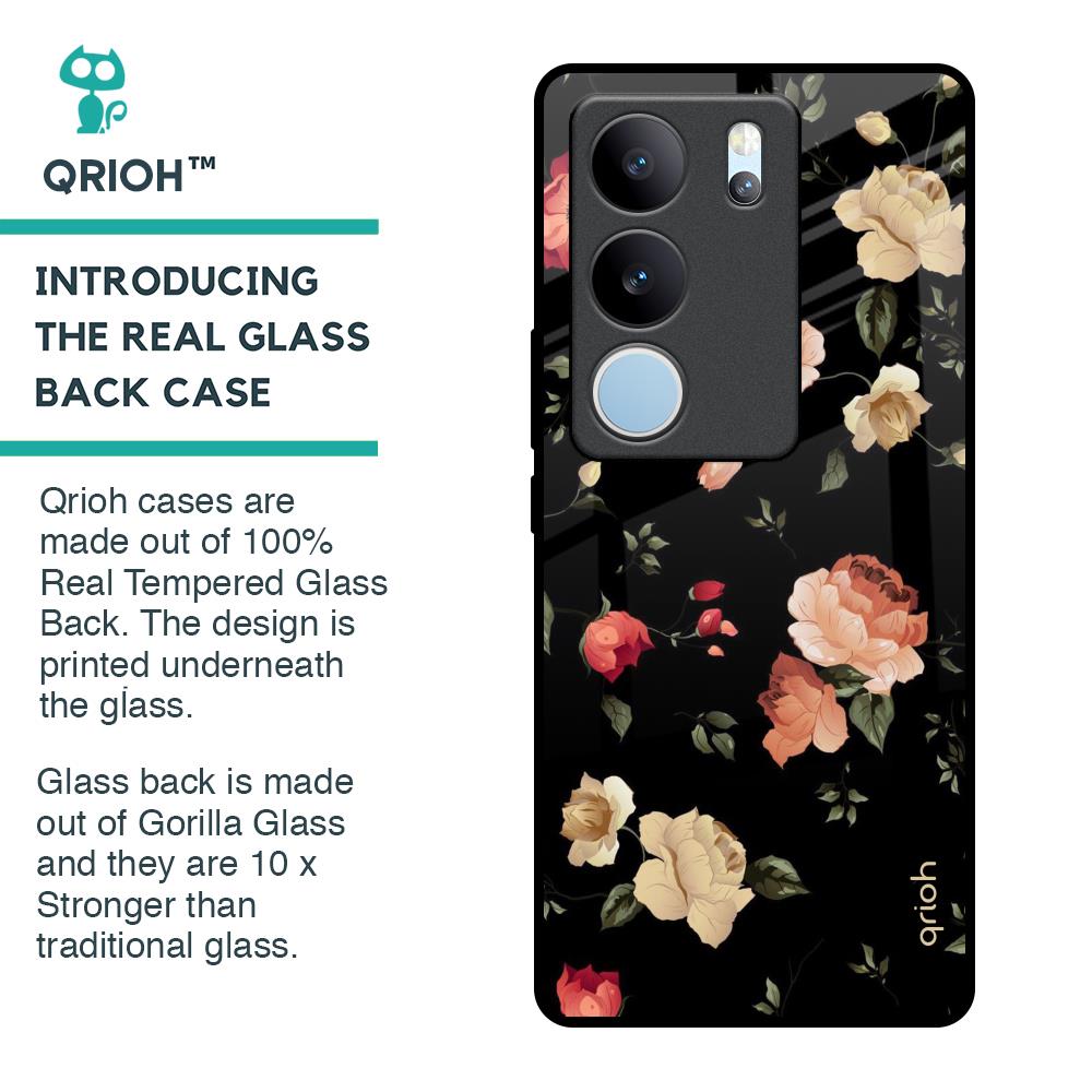 Black Spring Floral Glass Case for Vivo V29 Pro 5G